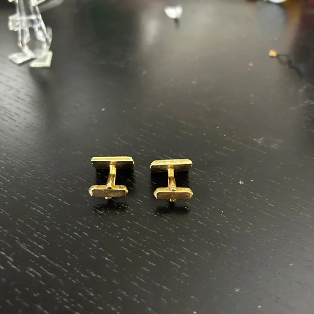 Swank Vintage Gold Tone Red Glass Stone Rectangular Cufflinks Mid Century Modern